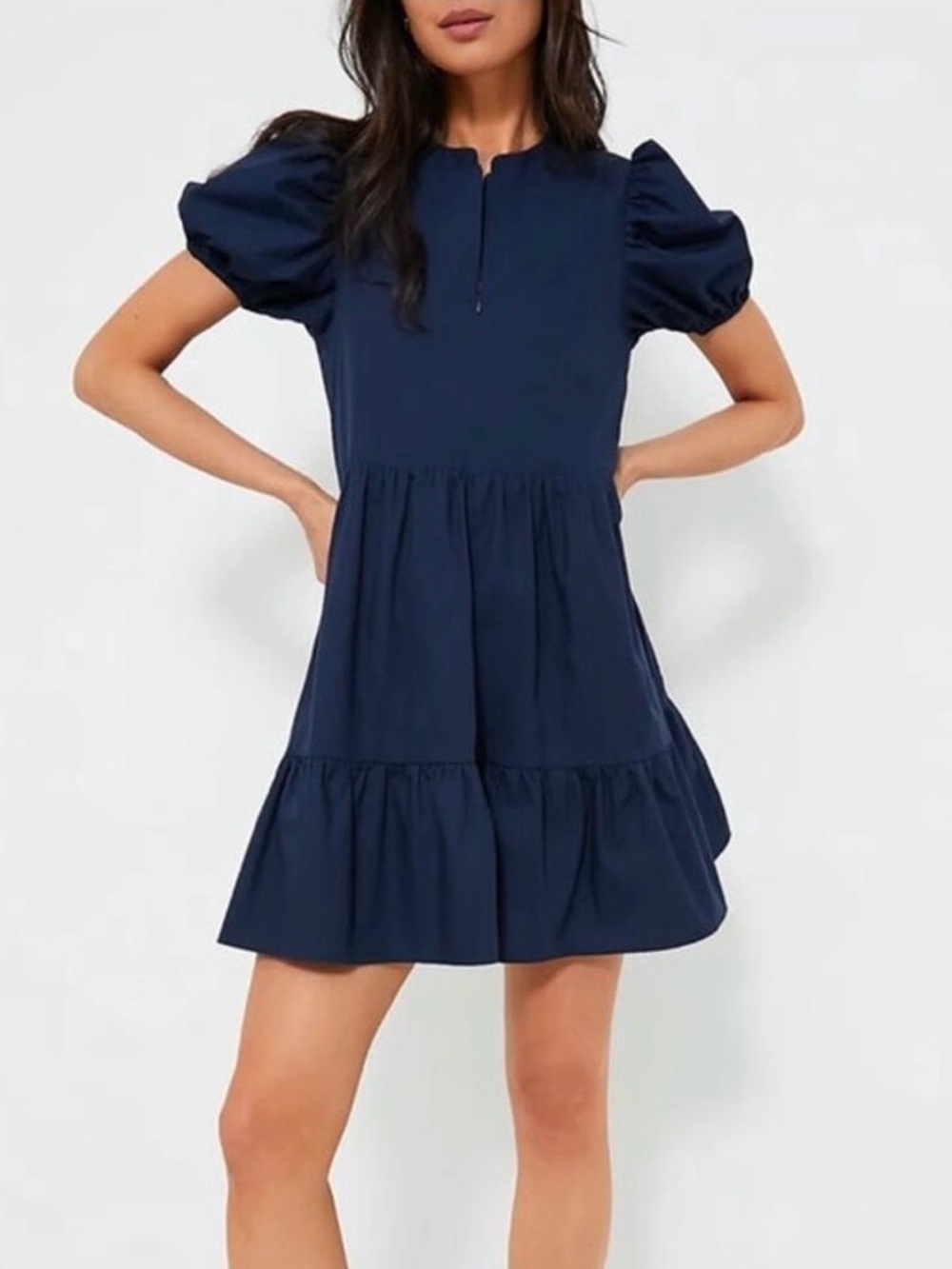 Hyacinth House Ellie Puff Sleeve Zip Front Mini Dress Navy XXL Tuckernuck - Picture 4 of 15